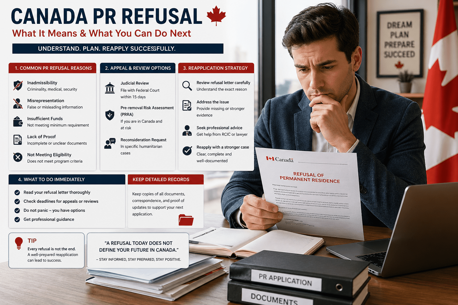 Canada PR refusal letter showing IRCC refusal reasons and steps to take after permanent residence application is refused