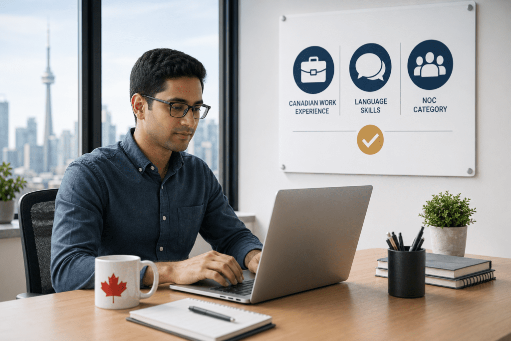 Canadian Experience Class requirements showing work experience NOC category and language threshold for Express Entry permanent residence