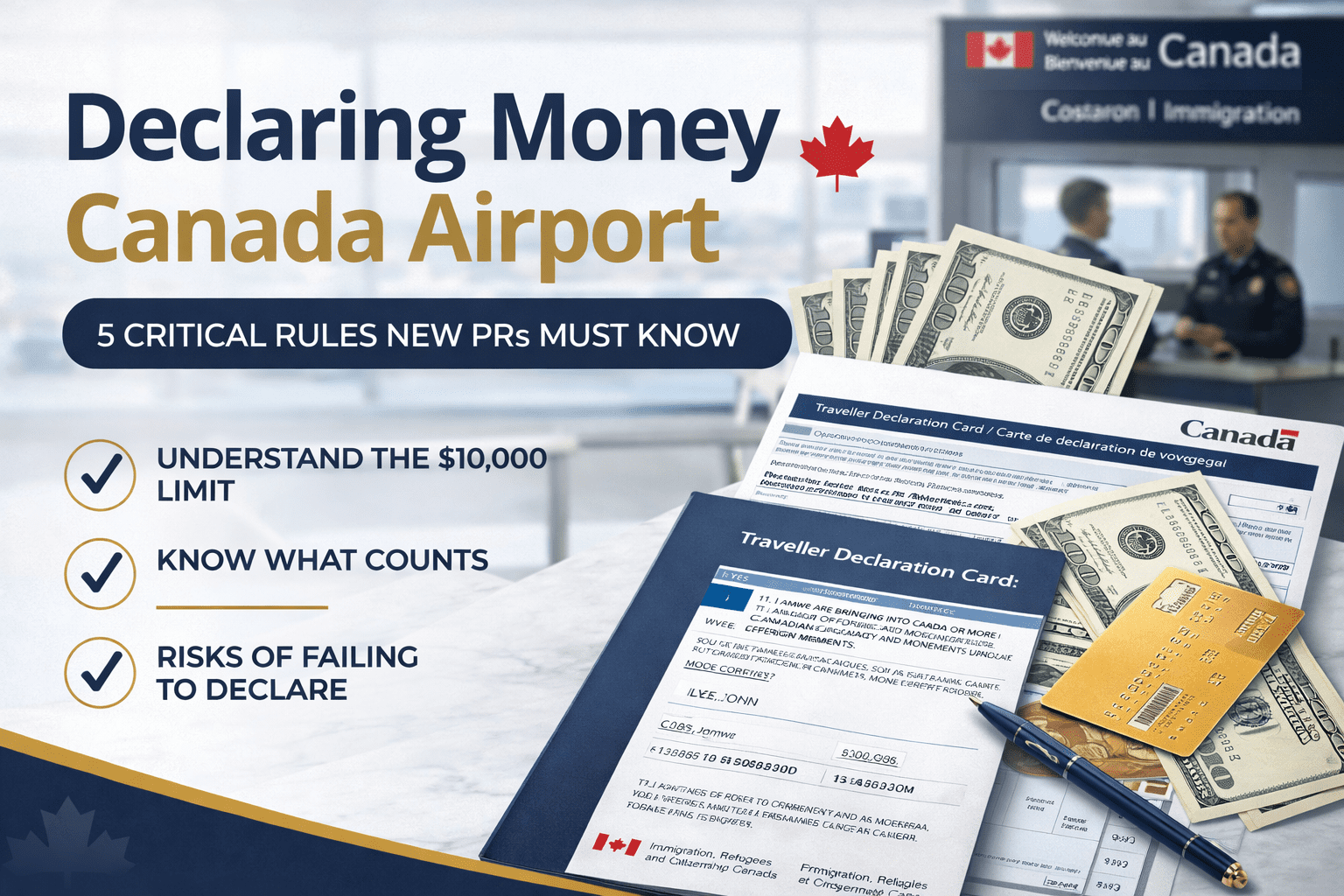 Declaring money Canada airport customs declaration form for new permanent residents entering Canada with cash and monetary instruments
