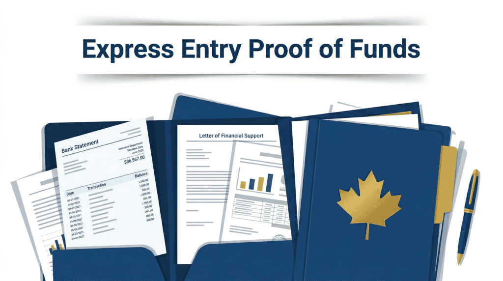 Express entry proof of funds document checklist showing bank statements and account letters for IRCC application