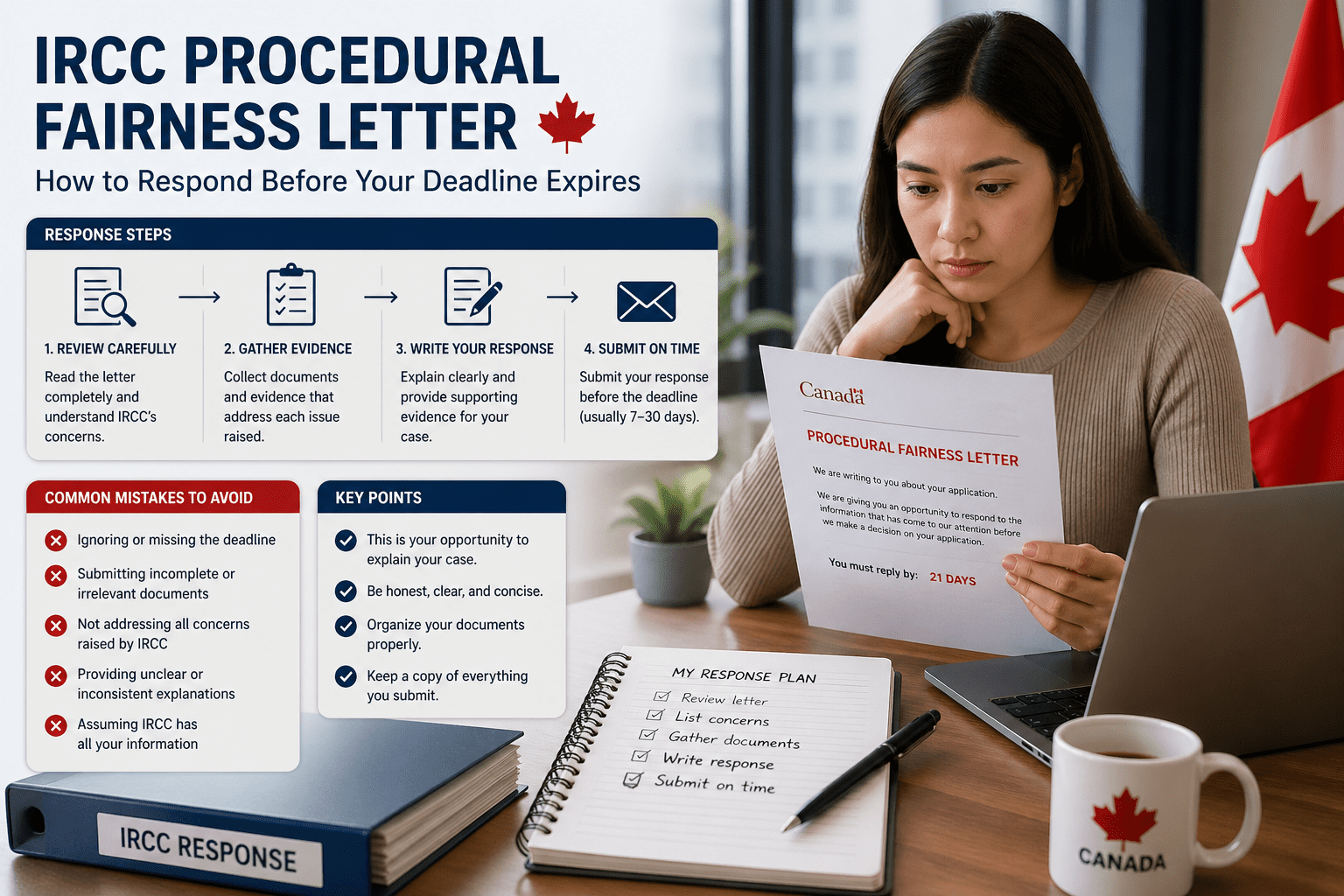 IRCC procedural fairness letter showing response deadline and steps to address officer concerns before immigration application decision