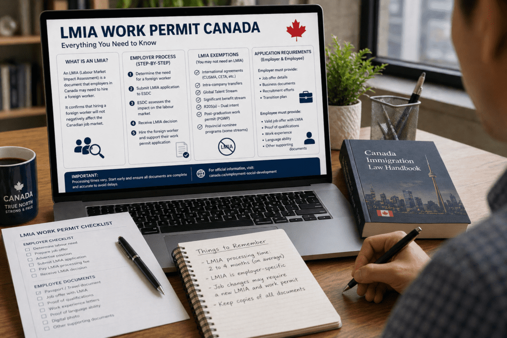 LMIA work permit Canada process showing employer Labour Market Impact Assessment steps and foreign worker application requirements