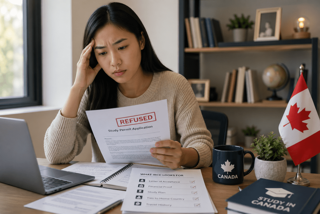 Study permit refusal reasons showing IRCC refusal categories and document fixes for international student applications to Canada