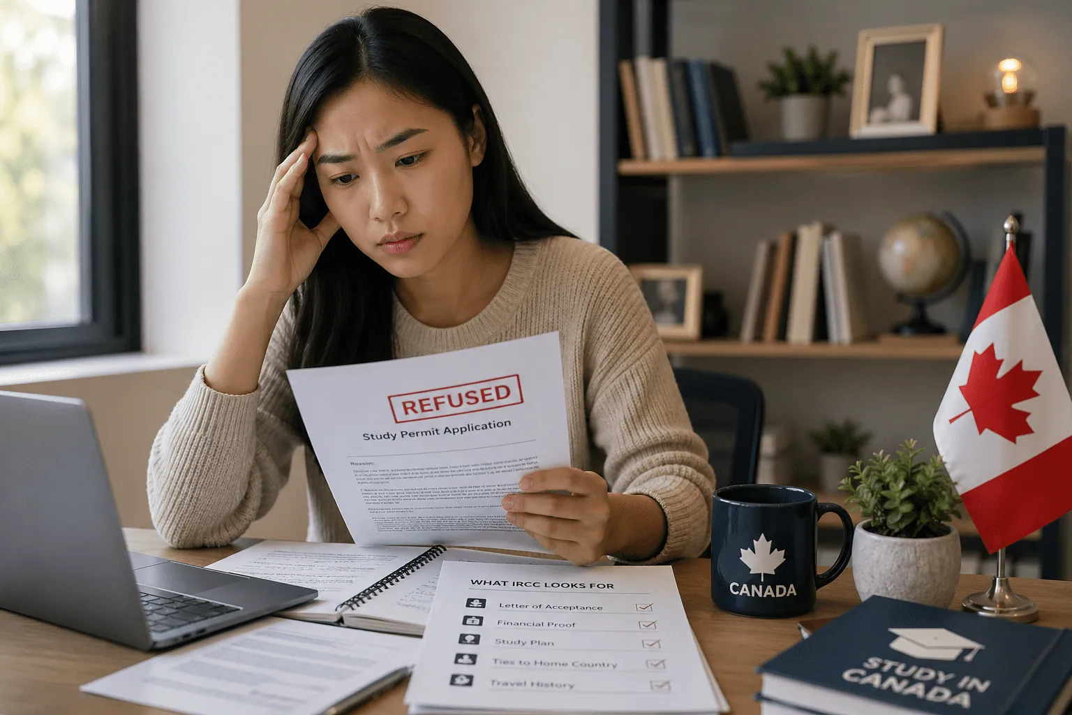 Study permit refusal reasons showing IRCC refusal categories and document fixes for international student applications to Canada