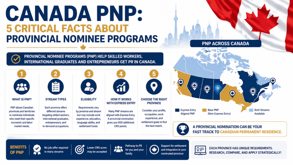 Canada PNP provincial nominee program map showing eligible streams and nomination pathways for permanent residence applicants
